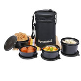 Set of 4 black all in one inner steel outer plastic lunch box